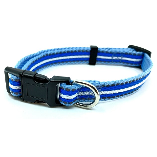 modrý obojok s reflexným prešitím 1,5 cm-